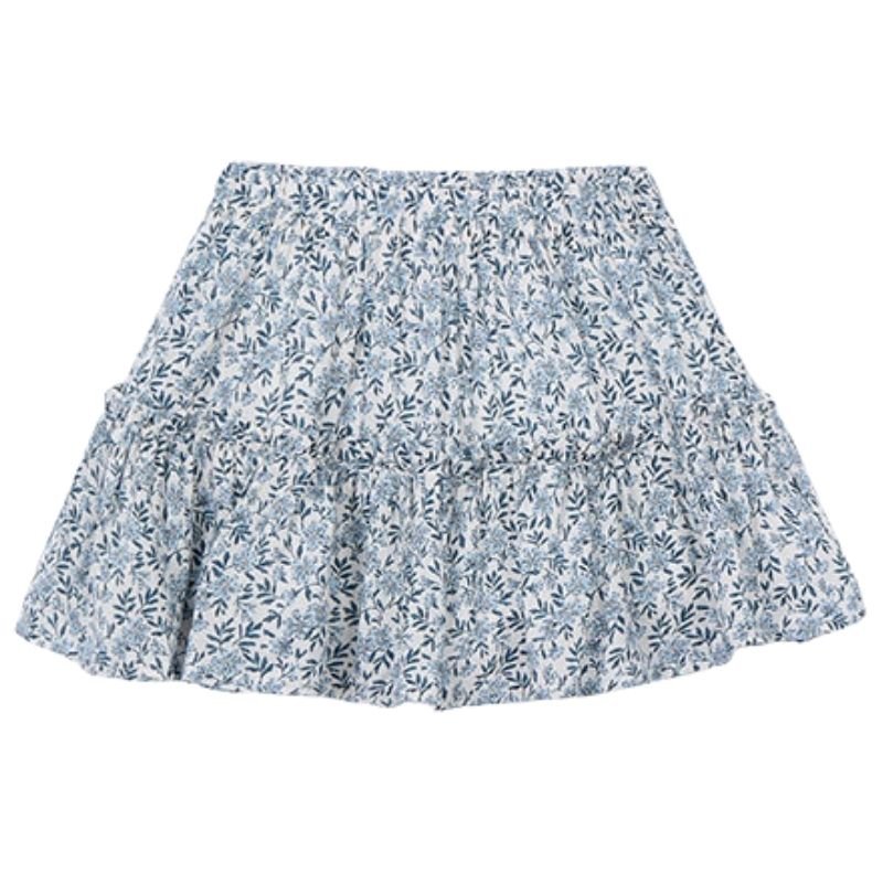 Blauw met wit geprinte dobby rok 3903 - Capuchon Fashion