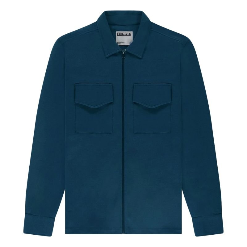 Blauw regular fit shirt Luxury Zip - Capuchon Fashion