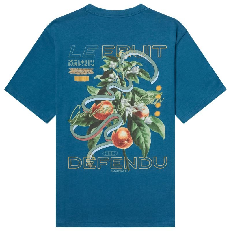 Blauw ronde hals backprint t-shirt Defendu - Capuchon Fashion