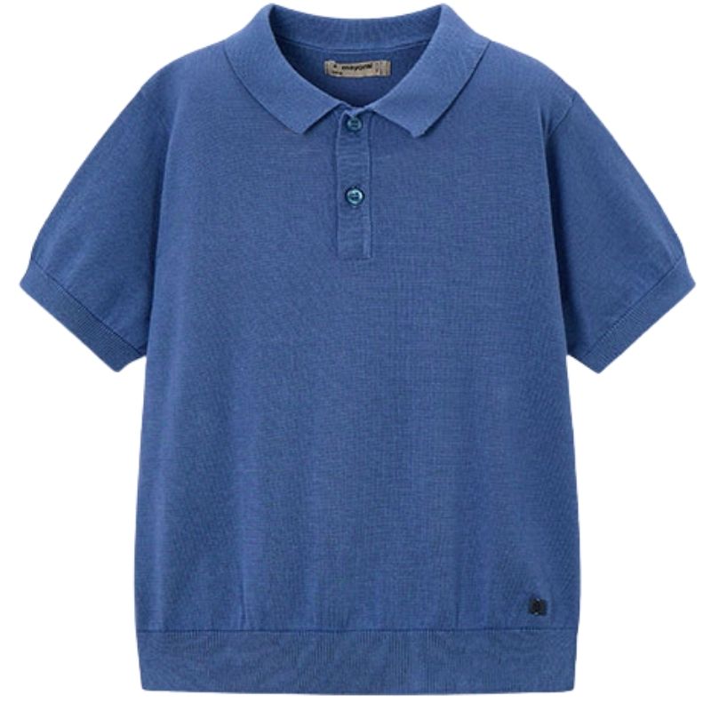 Blauwe korte mouw gebreide polo 3106 - Capuchon Fashion
