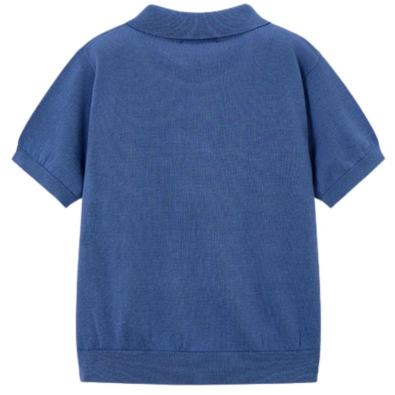 Blauwe korte mouw gebreide polo 3106 - Capuchon Fashion