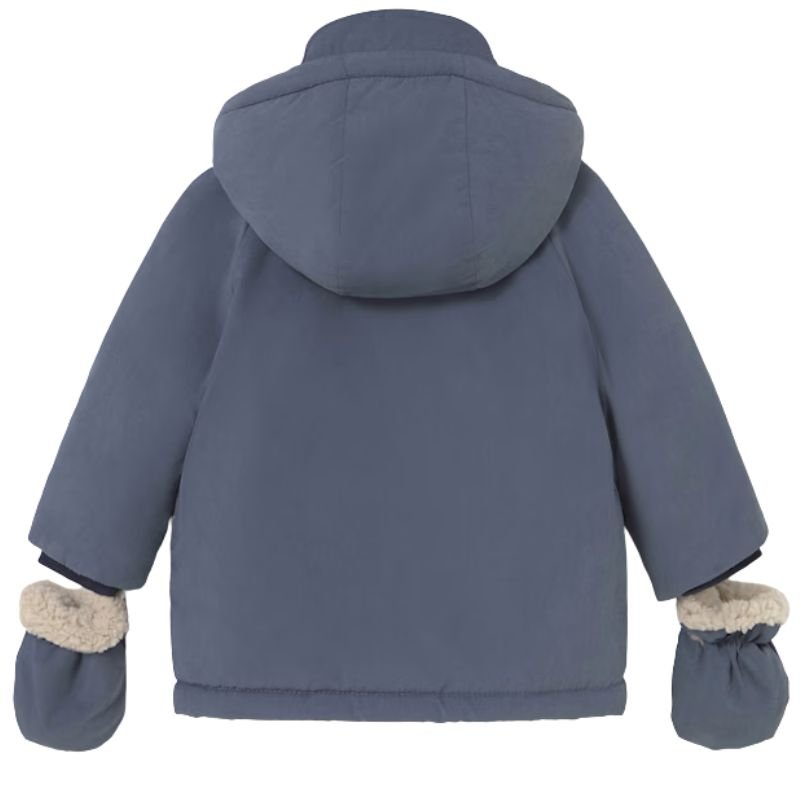 Blauwe parka coat met handschoenen - Capuchon Fashion