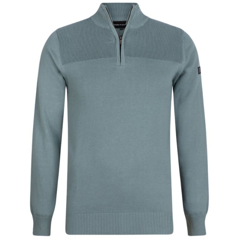 Blauwgrijze half zip pullover Adam - Capuchon Fashion