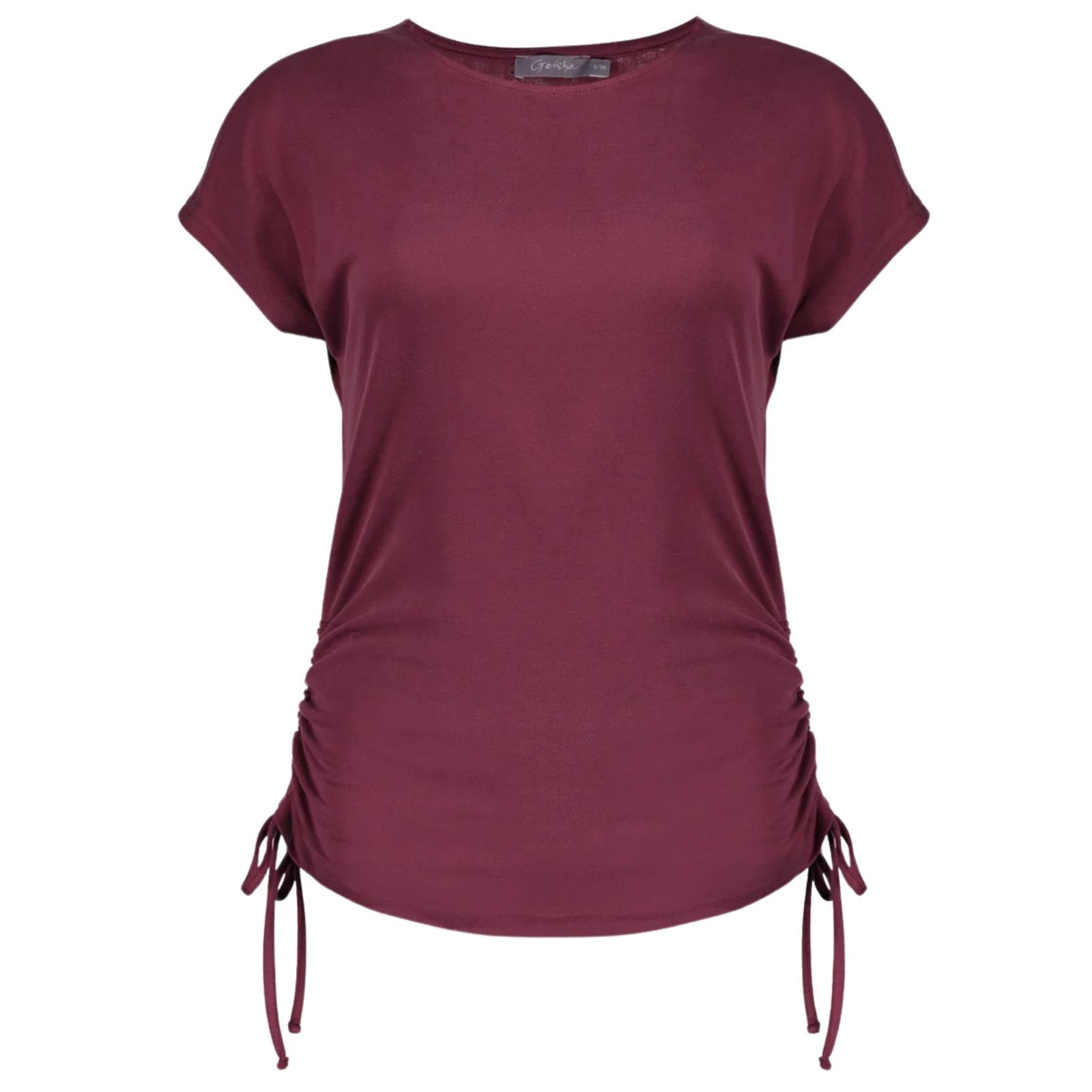 Bordeauxrode effen short sleeve top 62330 - Capuchon Fashion