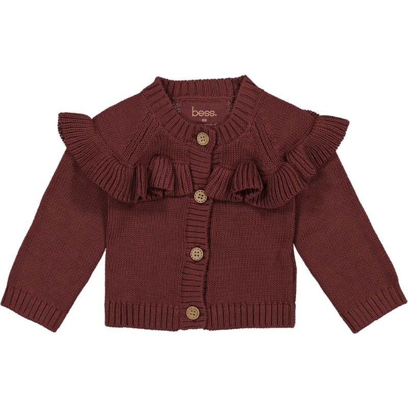 Bordeauxrood gebreid vest Ruffles - Capuchon Fashion