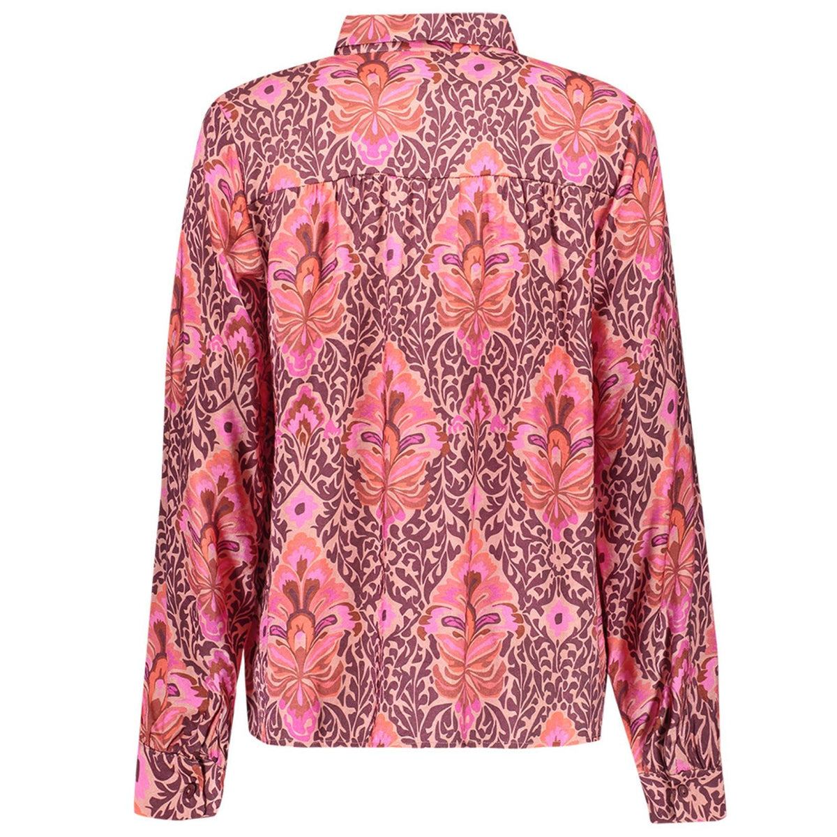 Bordeauxrood met fuchsia geprinte blouse 63663 - Capuchon Fashion