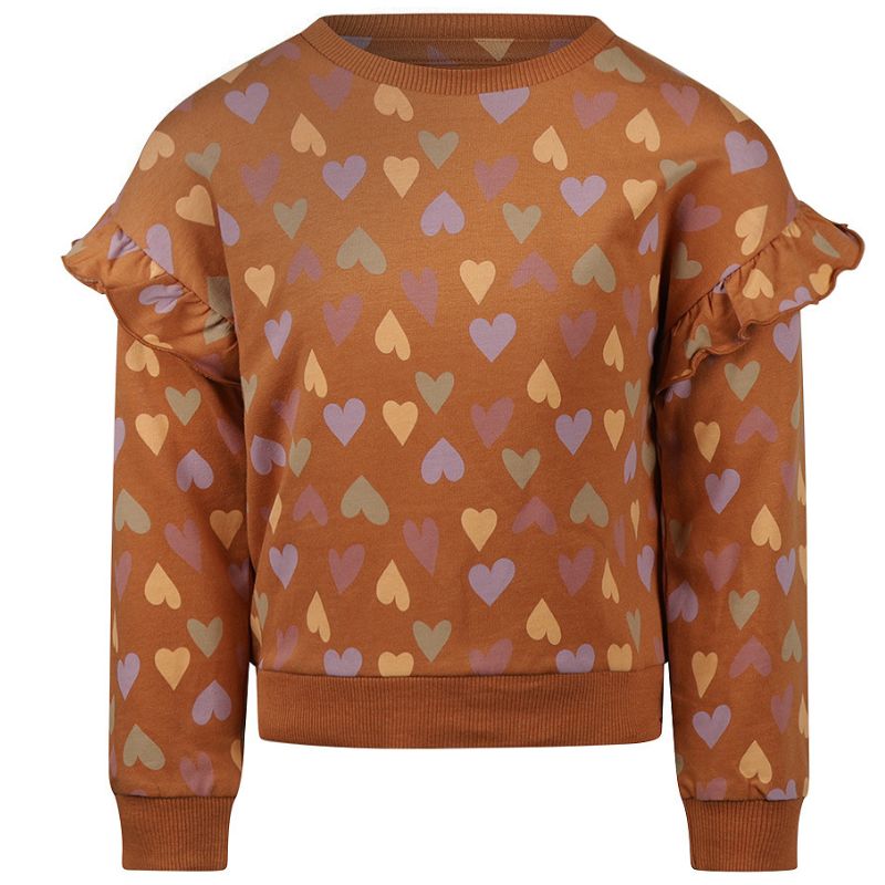 Bruin geprinte hartjes sweater O56986 - Capuchon Fashion