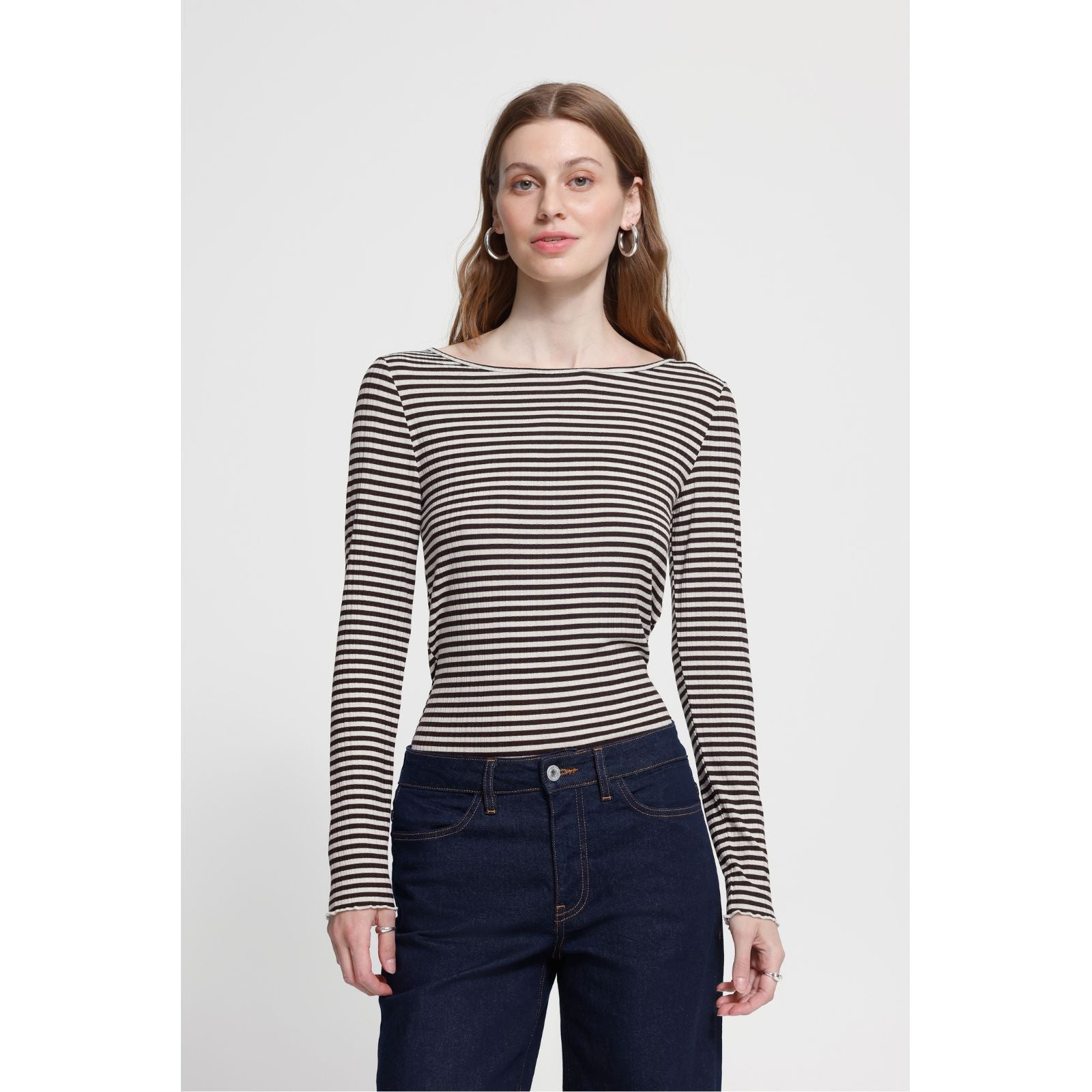Bruin gestreepte longsleeve Cella - Capuchon Fashion