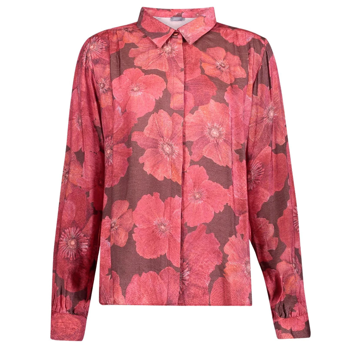 Bruin met rood geprinte blouse 63655 - Capuchon Fashion