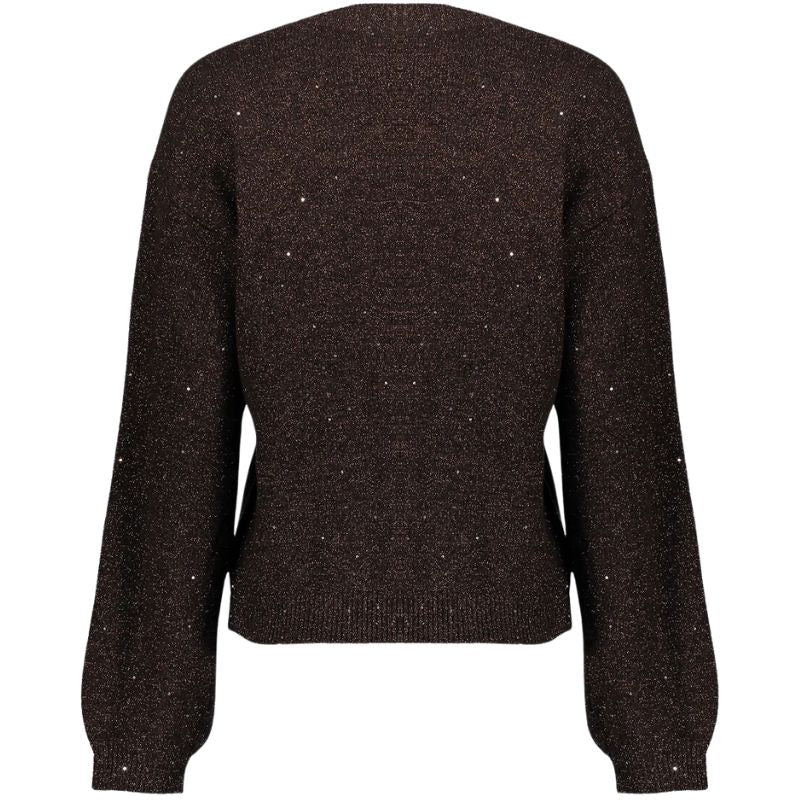 Bruine lurex v - hals pullover 54542 - Capuchon Fashion