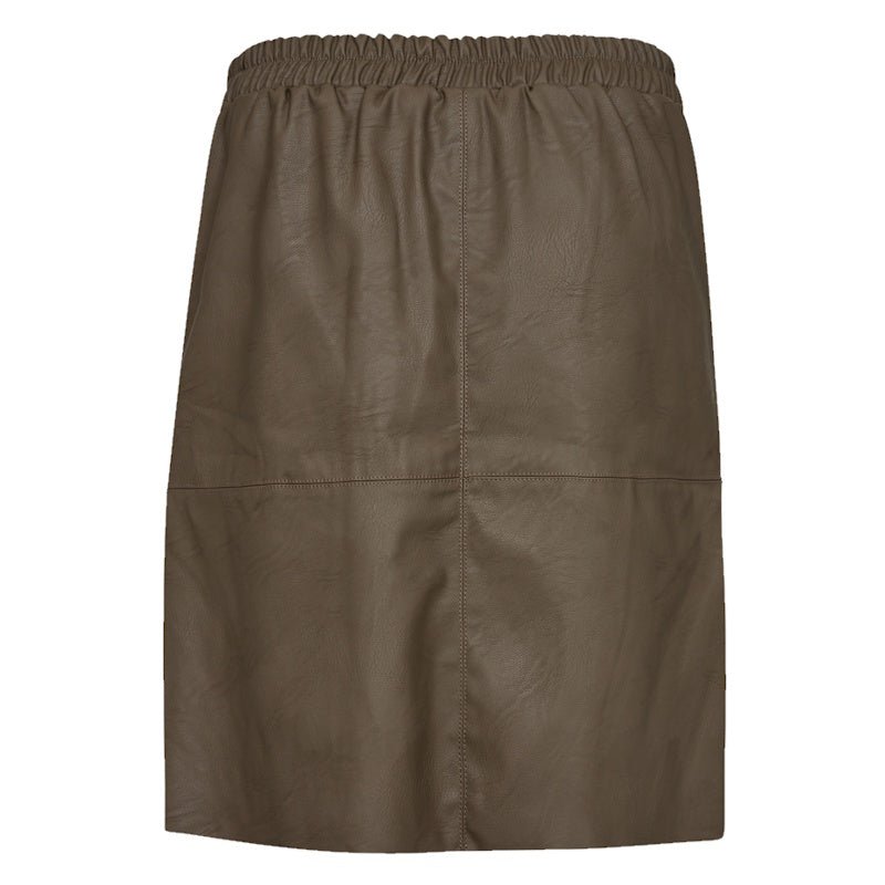 Bruine PU leather midi rok Harley - Capuchon Fashion