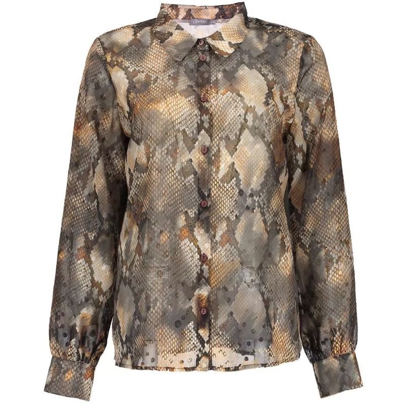 Bruine slangenprint blouse 53634 - Capuchon Fashion
