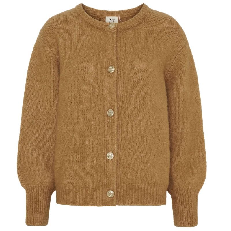 Camelbruin fijngebreid vest Joa - Capuchon Fashion