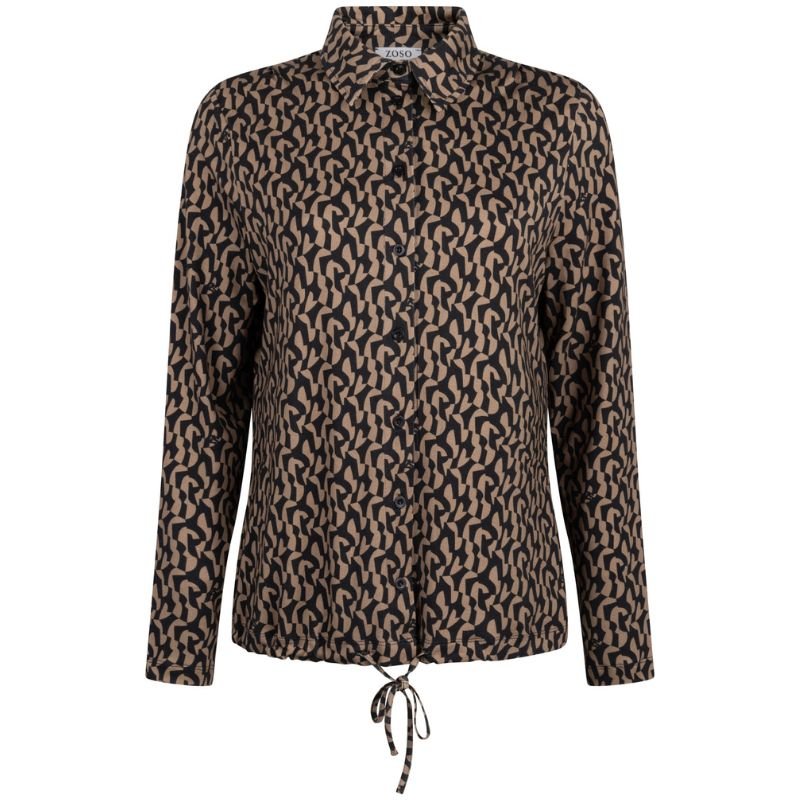 Camelbruine geprinte viscose blouse Pia - Capuchon Fashion