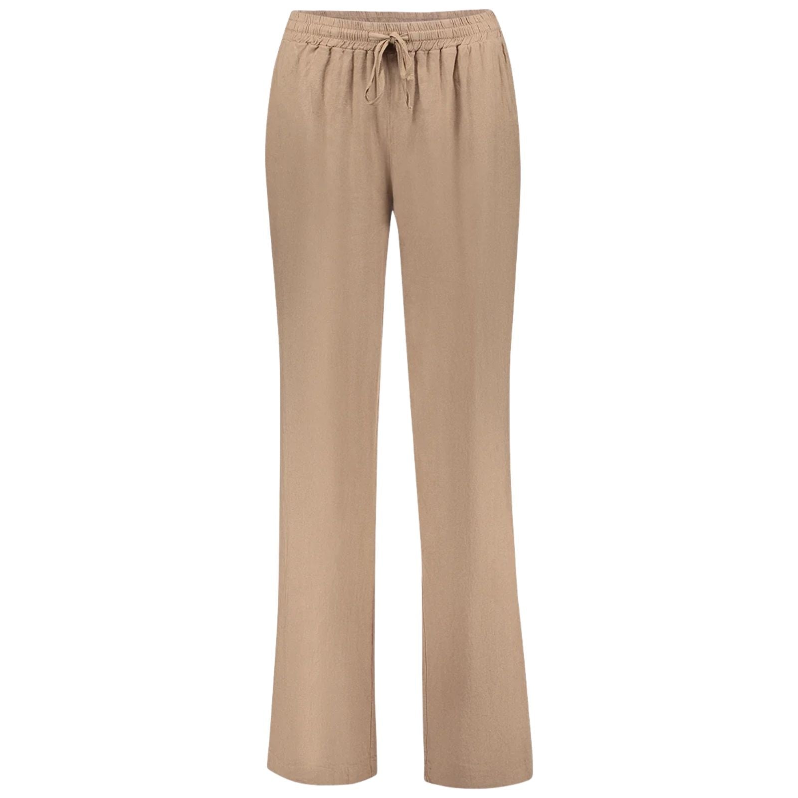Camelbruine linnen pantalon 61374 - Capuchon Fashion