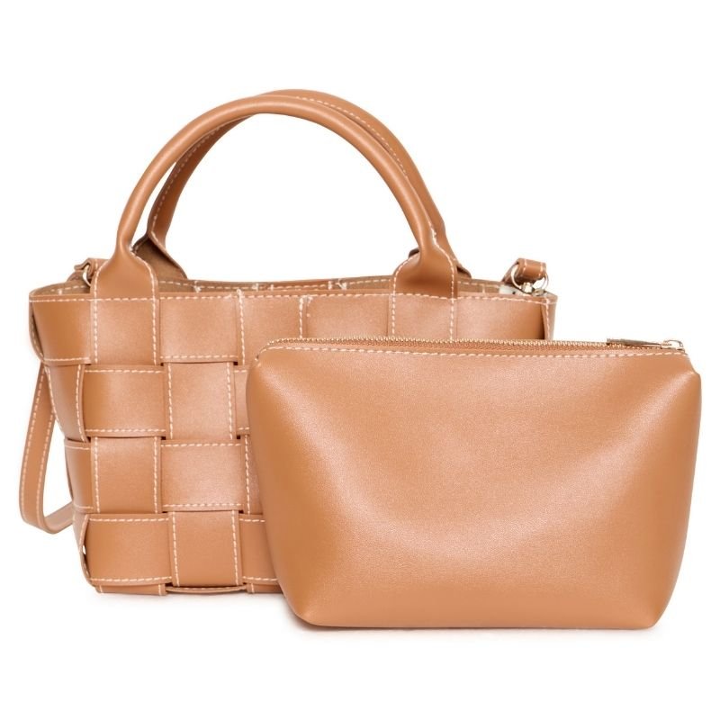 Cappuccino woven bag met strap Anabell - Capuchon Fashion