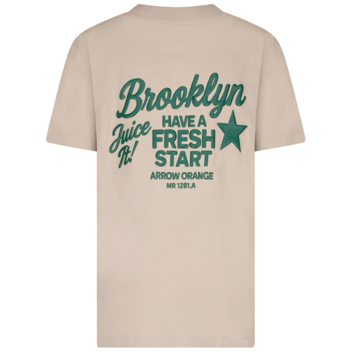 Beige met groen backprint t-shirt Hizo