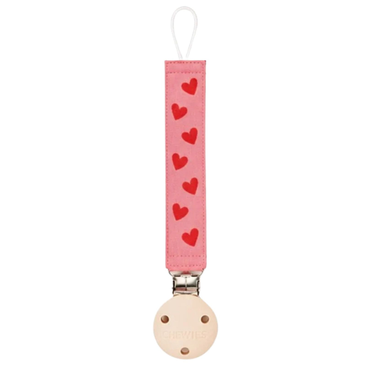 Rood met roze hartjes speenkoord Stof