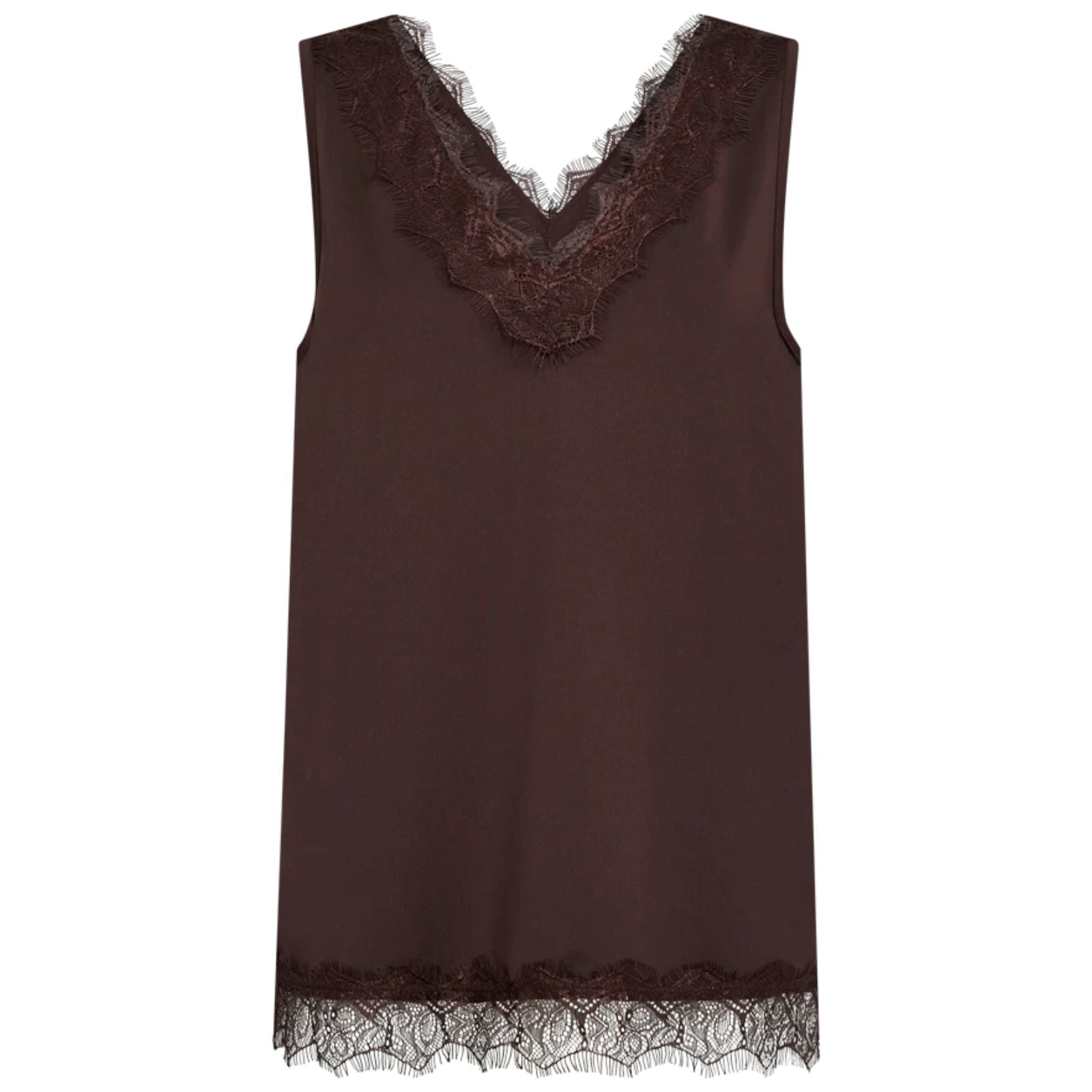 Coffee Bean kanten top met brede bandjes Bicco - Capuchon Fashion