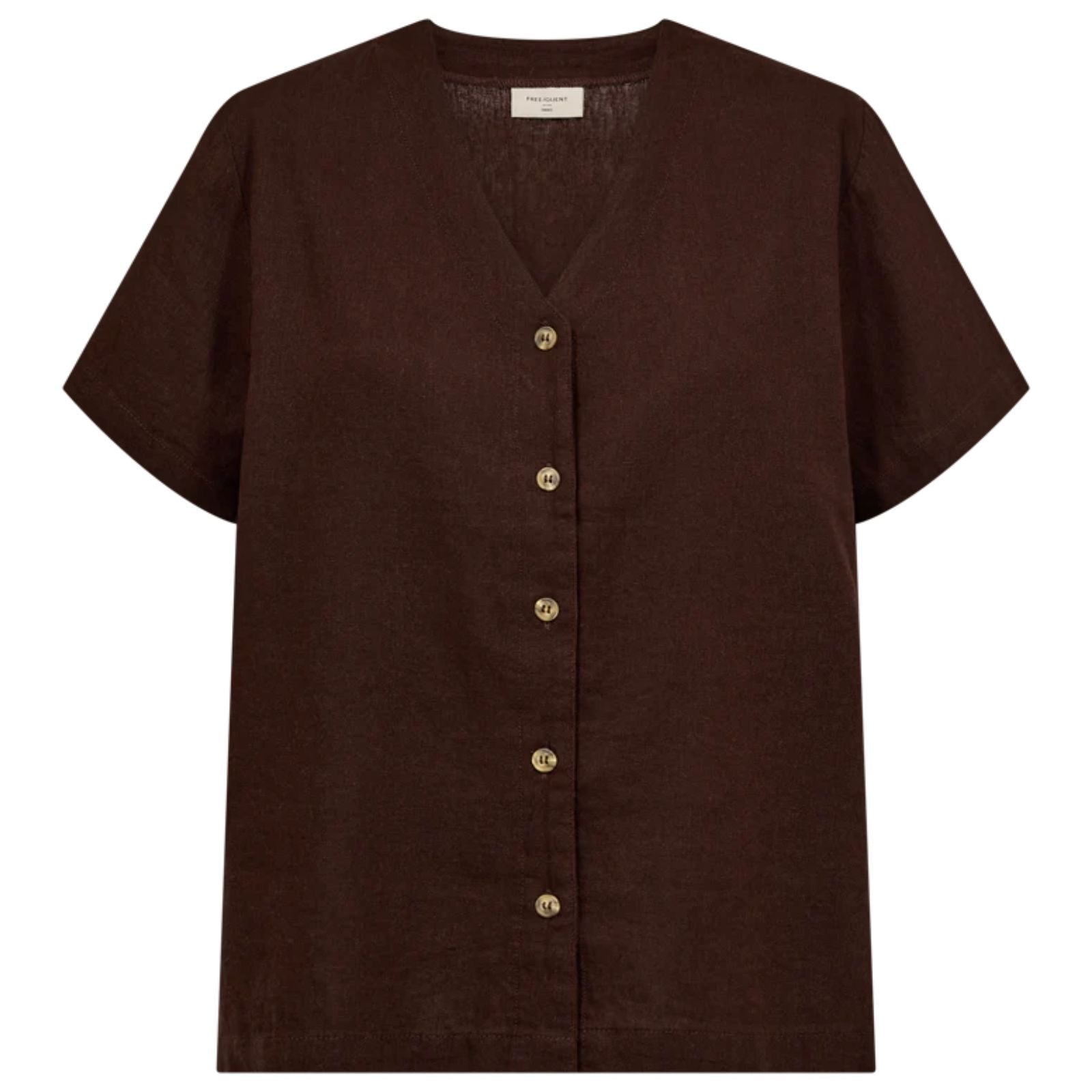 Coffee Bean linnen v-hals shirt Lava - Capuchon Fashion