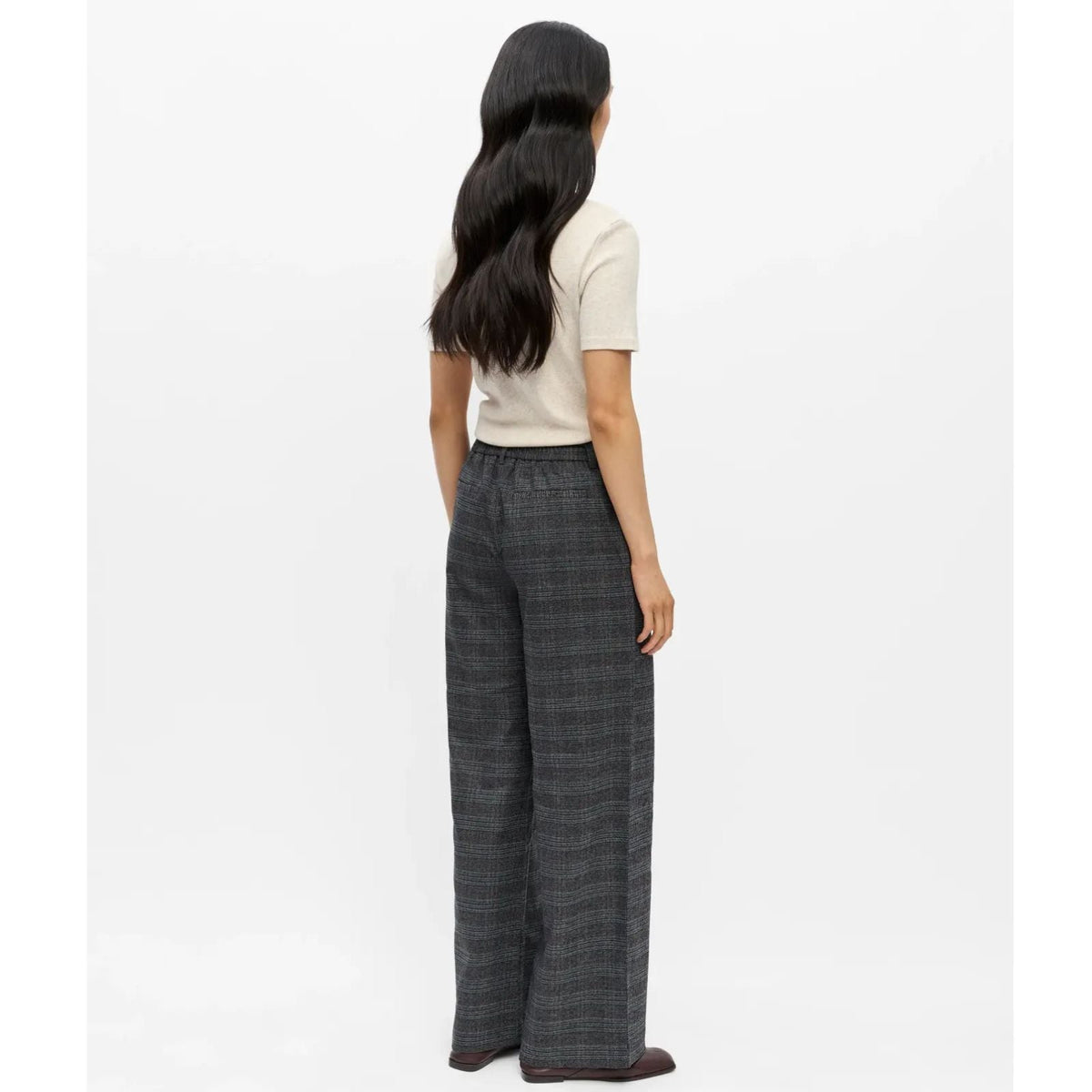 Dark Grey Melange allover geprinte wide pantalon Lisa - Capuchon Fashion
