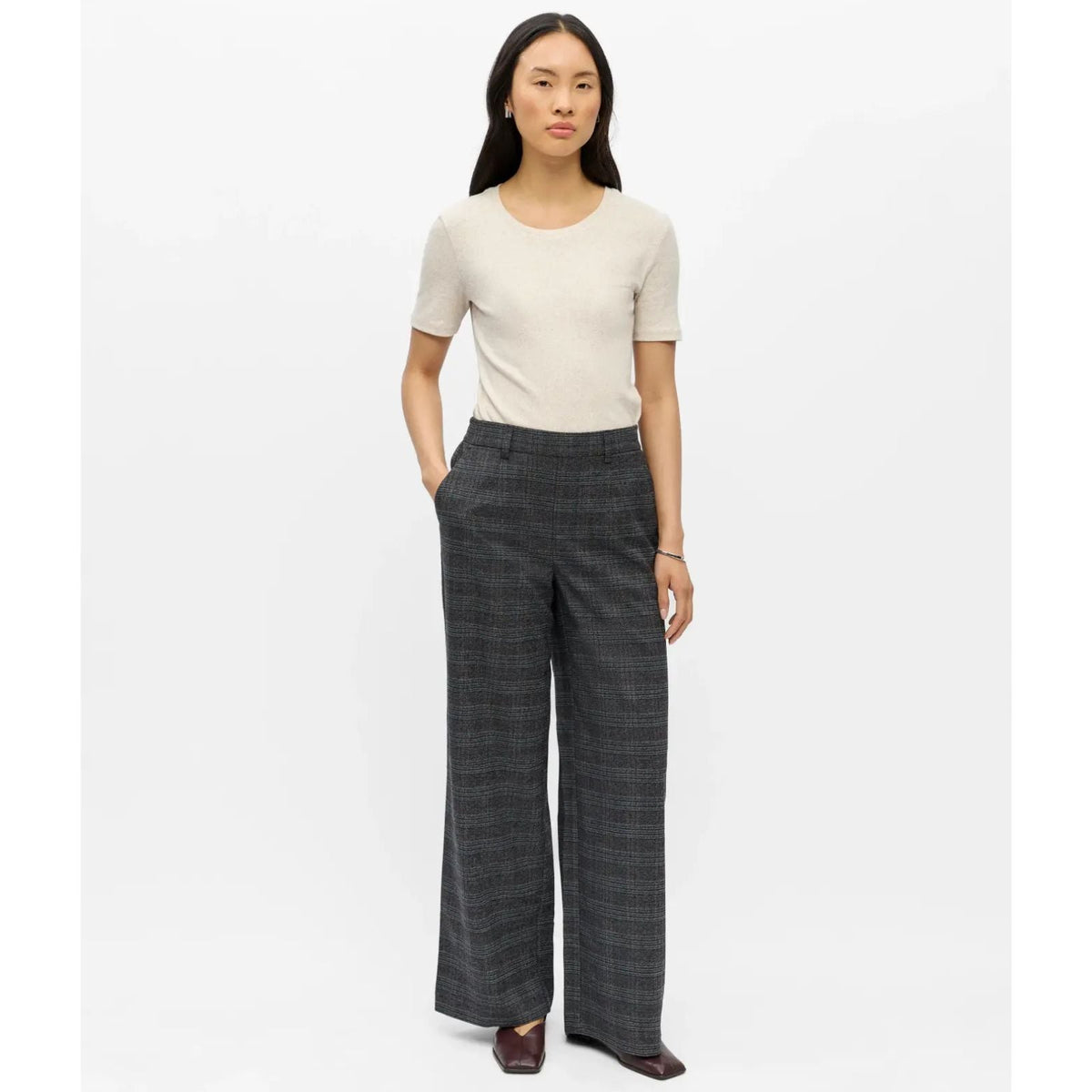 Dark Grey Melange allover geprinte wide pantalon Lisa - Capuchon Fashion