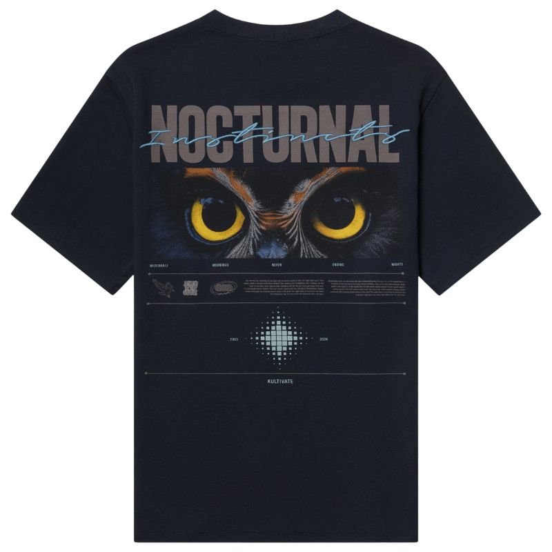 Donkerblauw backprint t-shirt Comfy Owl - Capuchon Fashion