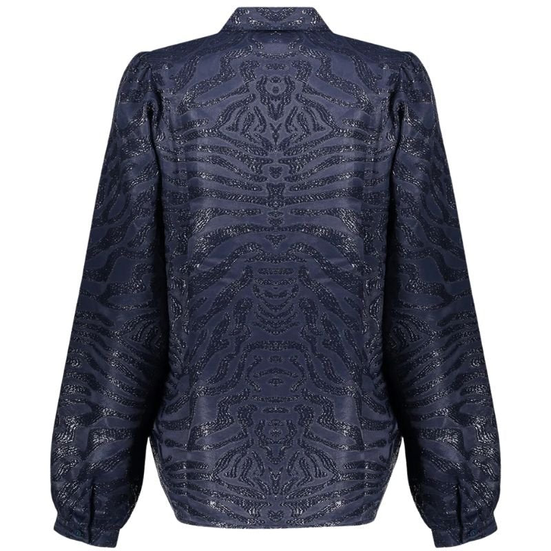 Donkerblauw geprinte blouse shiny 53917 - Capuchon Fashion