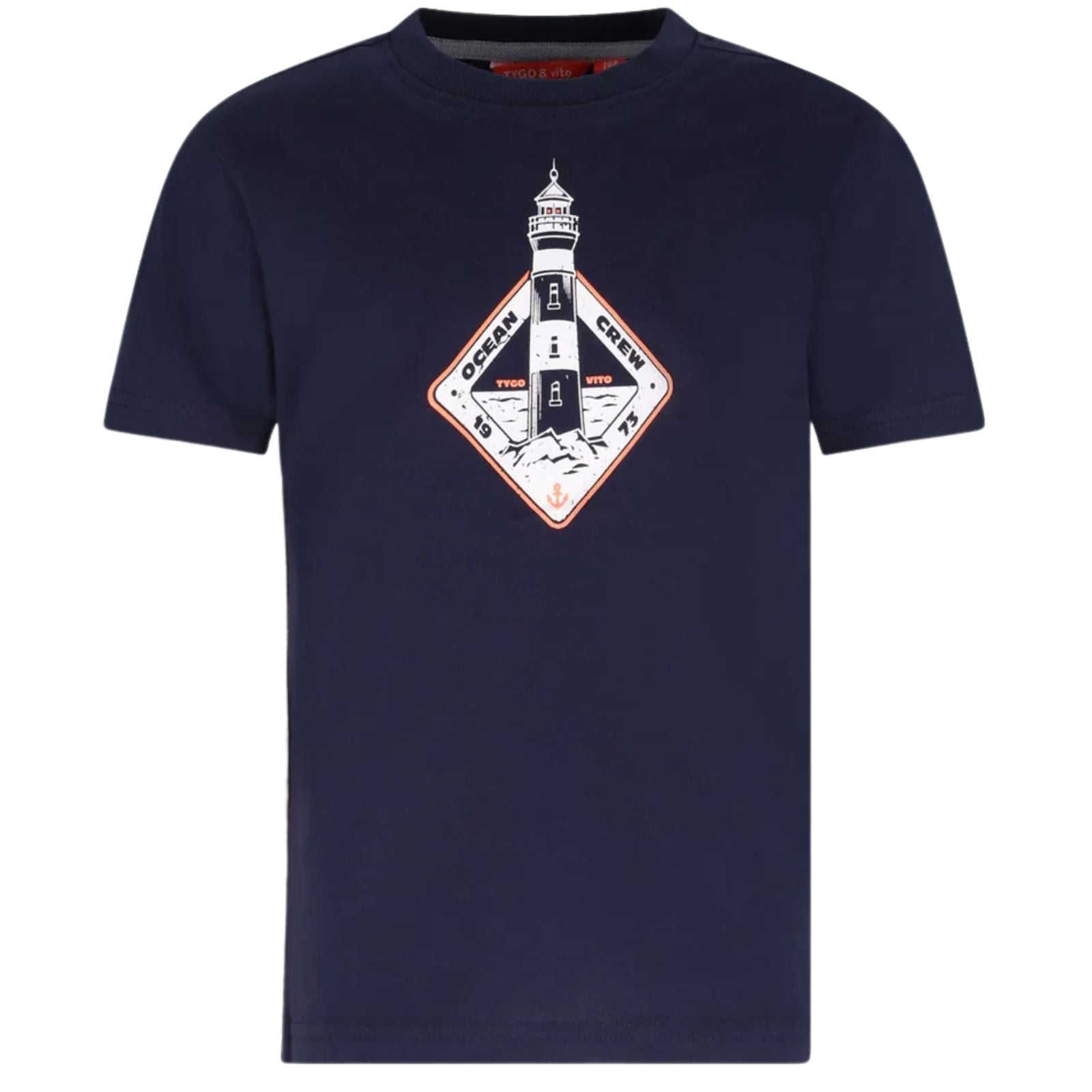 Donkerblauw katoenen print t-shirt Wessel - Capuchon Fashion