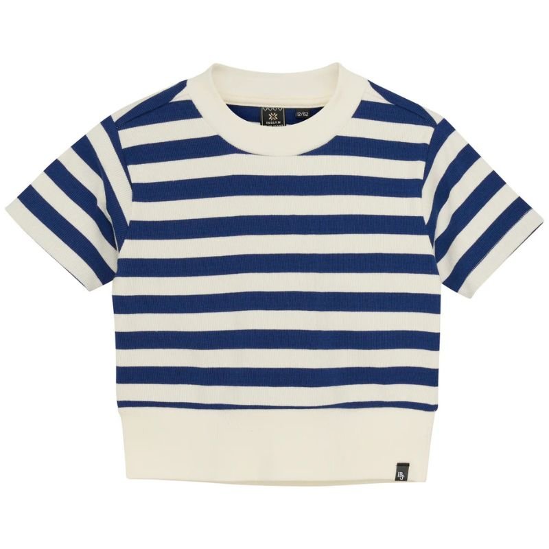 Donkerblauw t-shirt Cropped Rib Striped - Capuchon Fashion