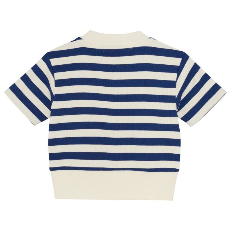 Donkerblauw t-shirt Cropped Rib Striped - Capuchon Fashion