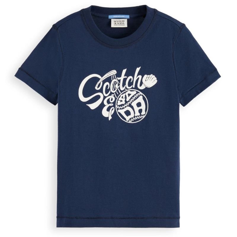 Donkerblauw t-shirt met artwork - Capuchon Fashion