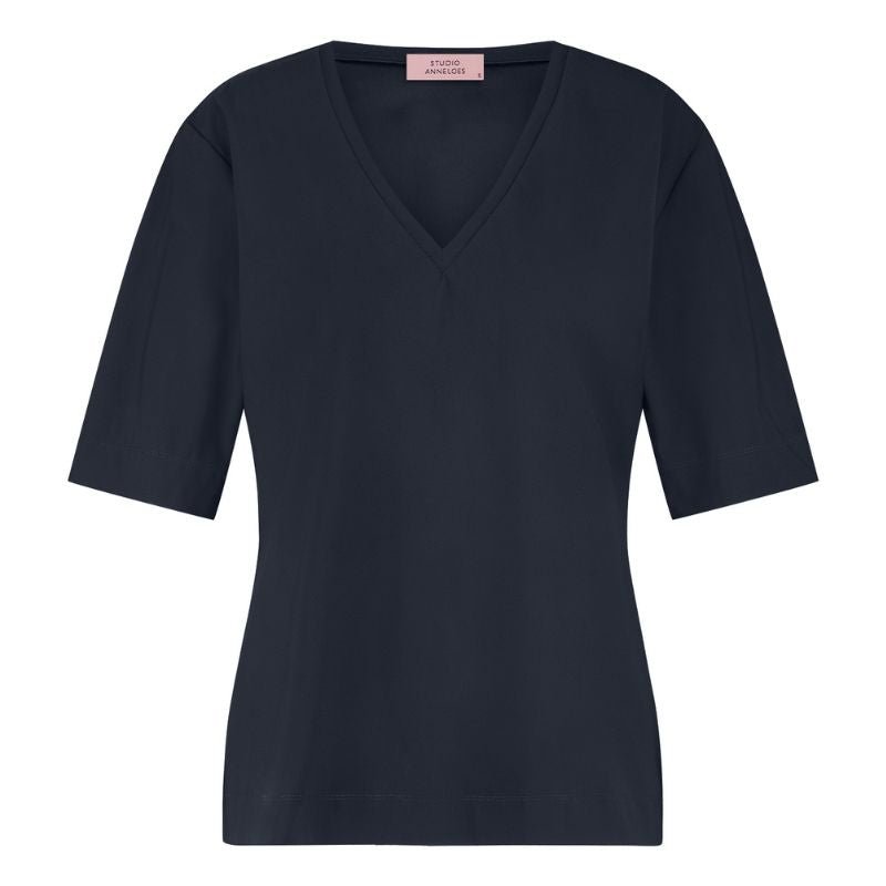 Donkerblauw v-hals shirt Roller - Capuchon Fashion