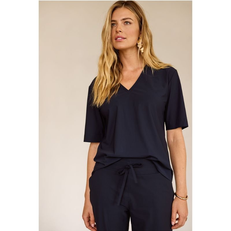 Donkerblauw v-hals shirt Roller - Capuchon Fashion