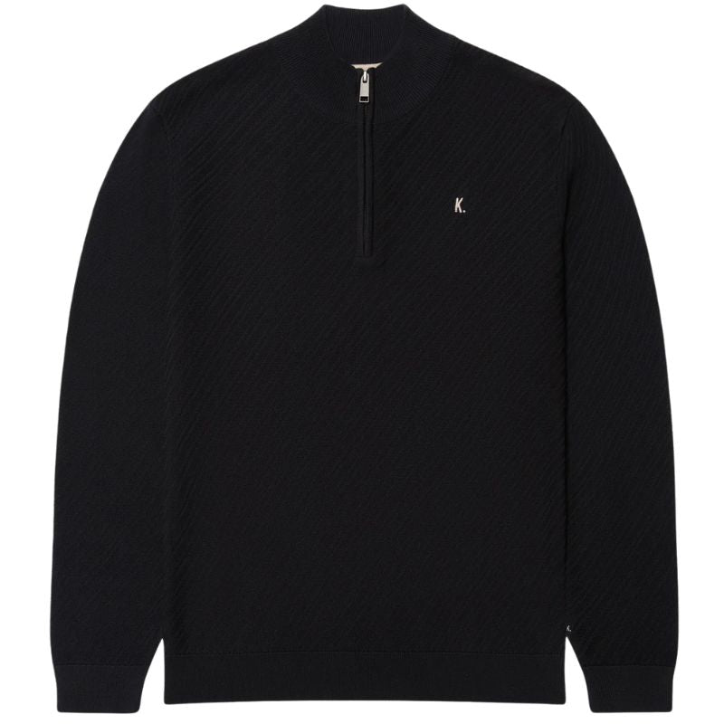 Donkerblauwe knitted pullover Crossed Zip - Capuchon Fashion