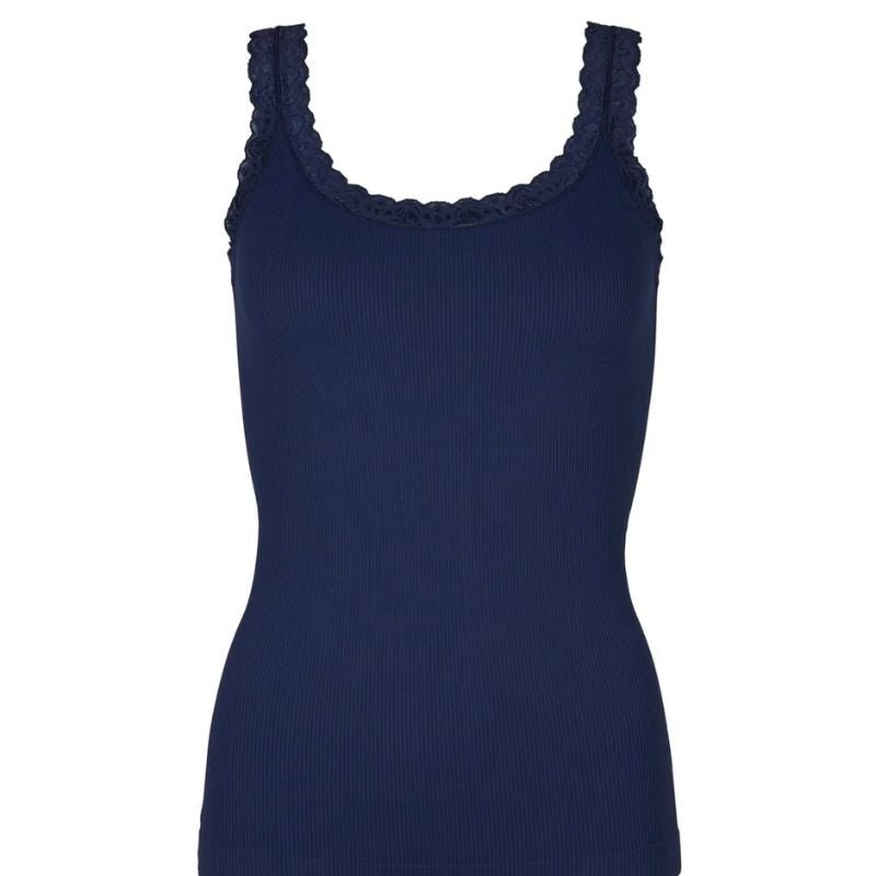 Donkerblauwe microfiber rib top Frida - Capuchon Fashion