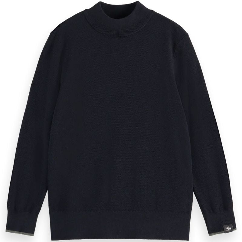 Donkerblauwe mock neck pullover regular fit