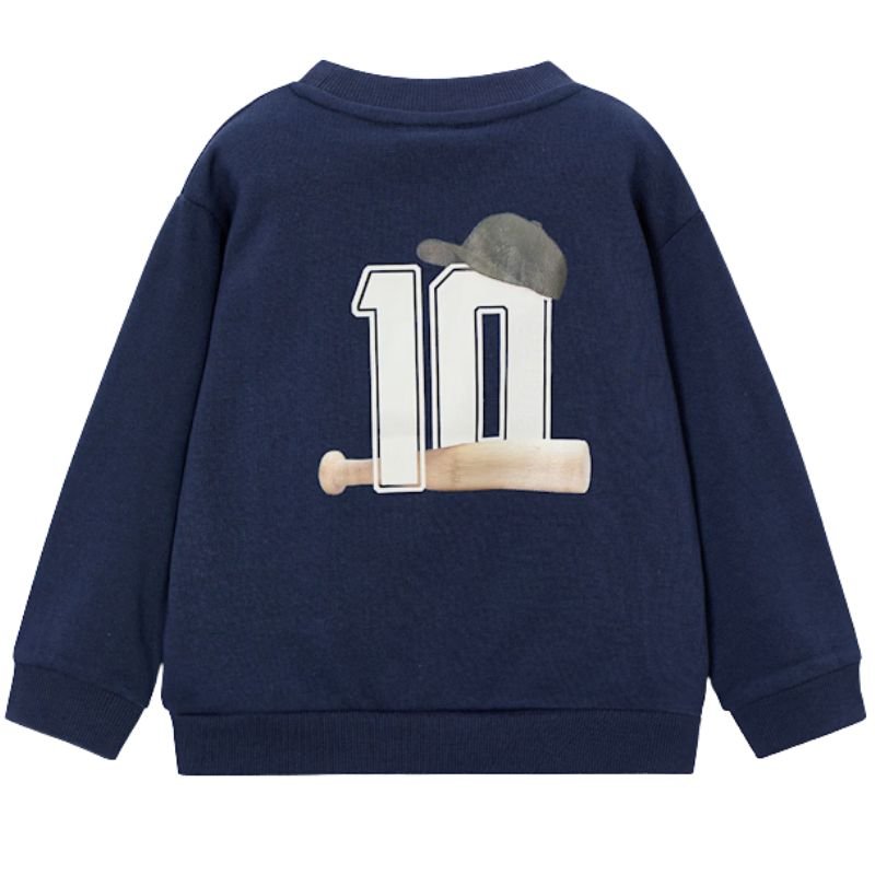 Donkerblauwe pullover met backprint - Capuchon Fashion