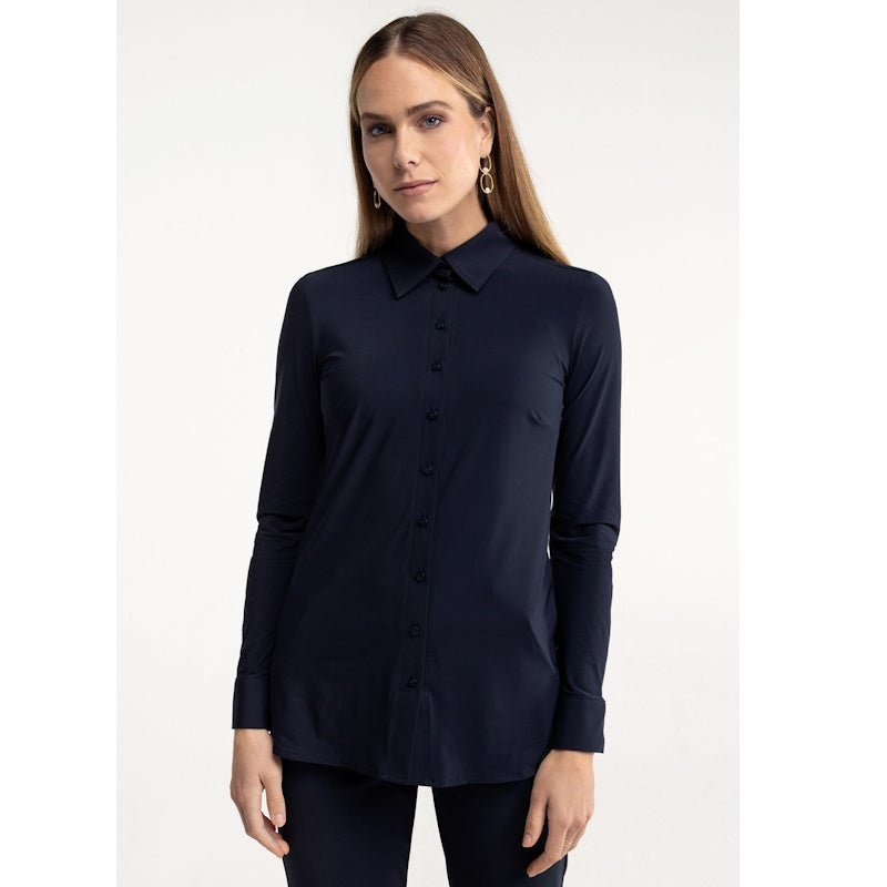 Donkerblauwe travel basis blouse Poppy - Capuchon Fashion