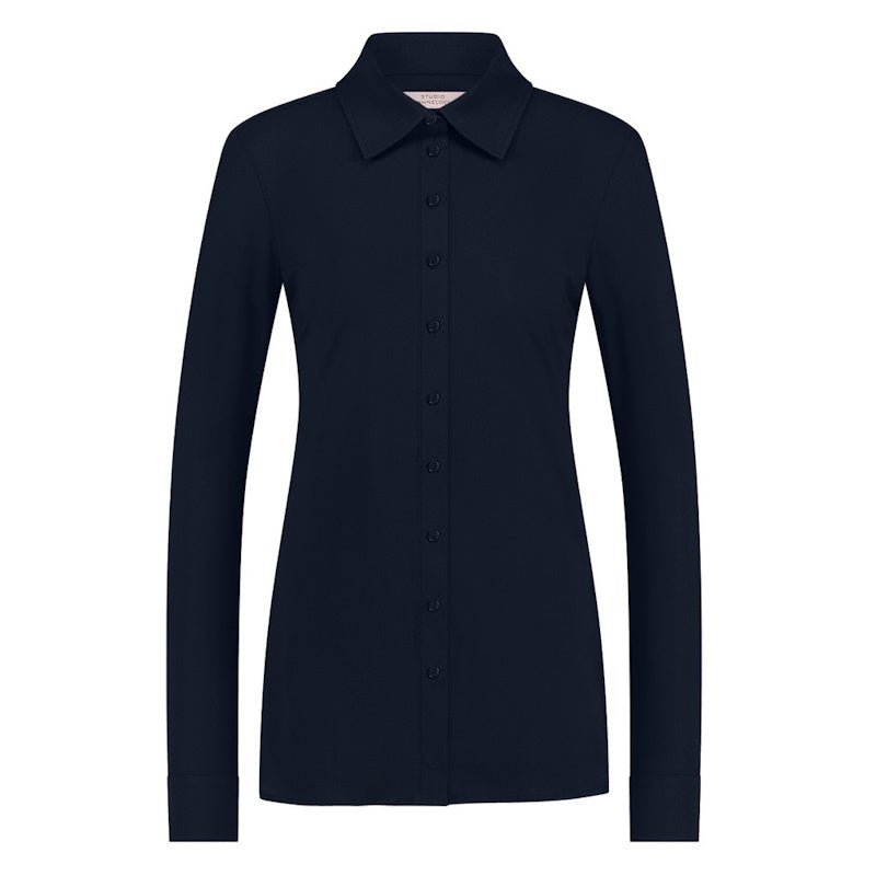 Donkerblauwe travel basis blouse Poppy - Capuchon Fashion