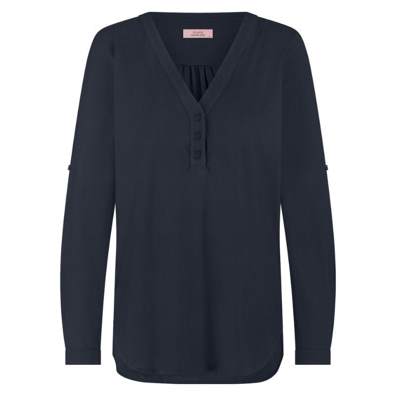 Donkerblauwe v-hals blouse Evi - Capuchon Fashion