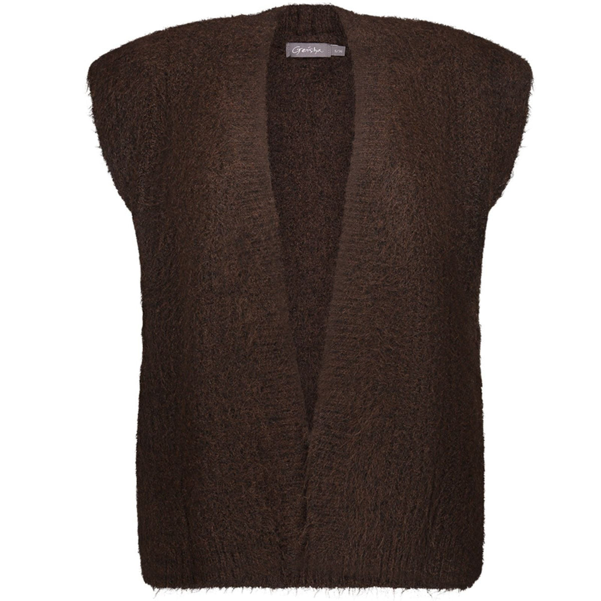 Donkerbruin gebreide gilet 64534 - Capuchon Fashion
