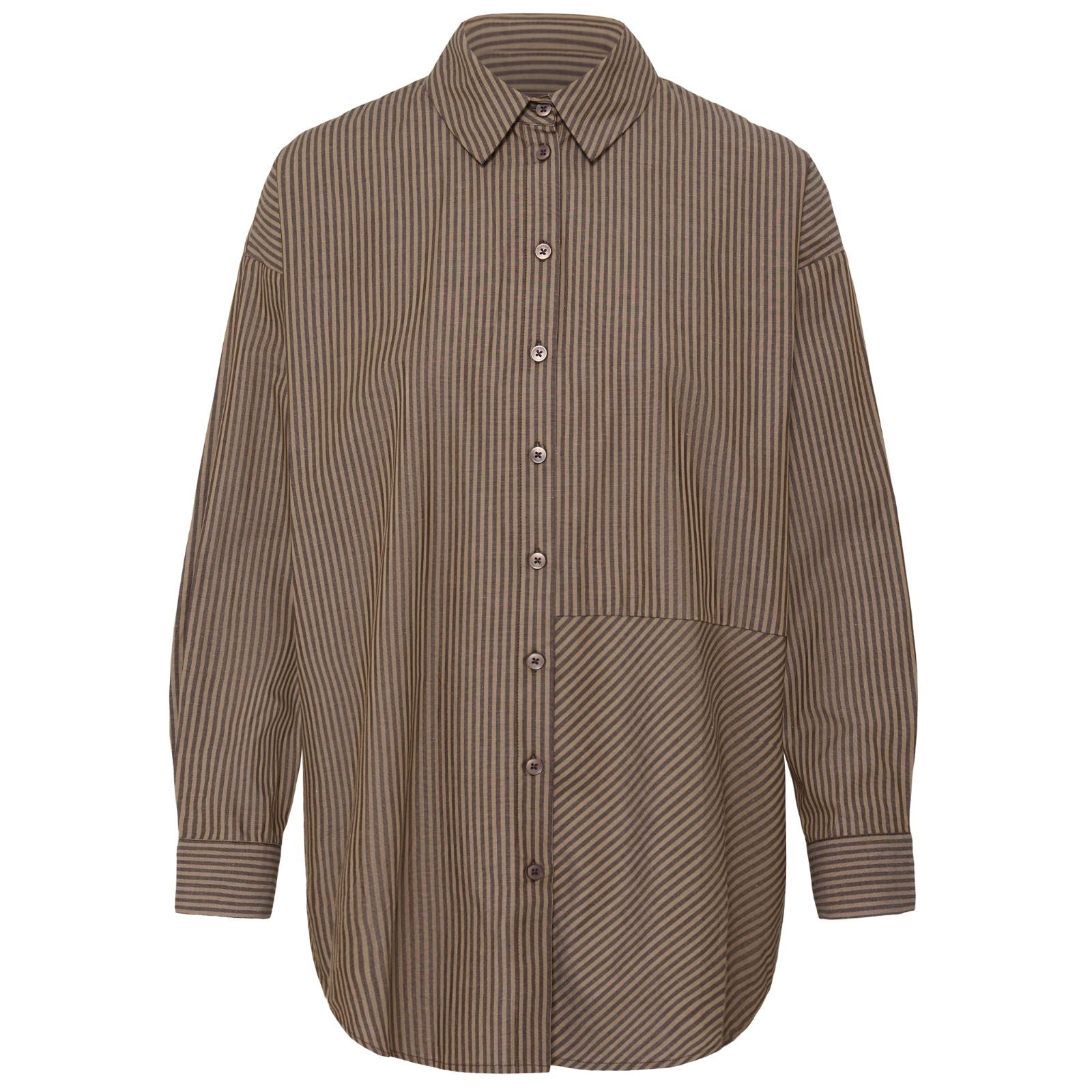 Donkerbruin gestreept shirt Garmi - Capuchon Fashion