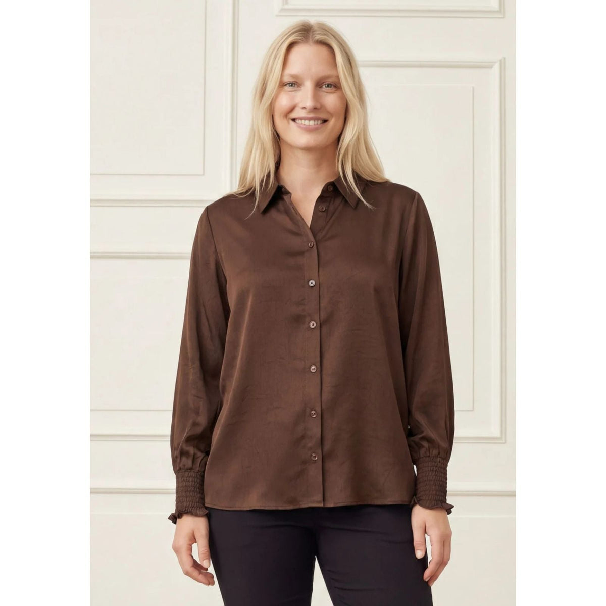 Donkerbruin shirt Nanina Smock - Capuchon Fashion
