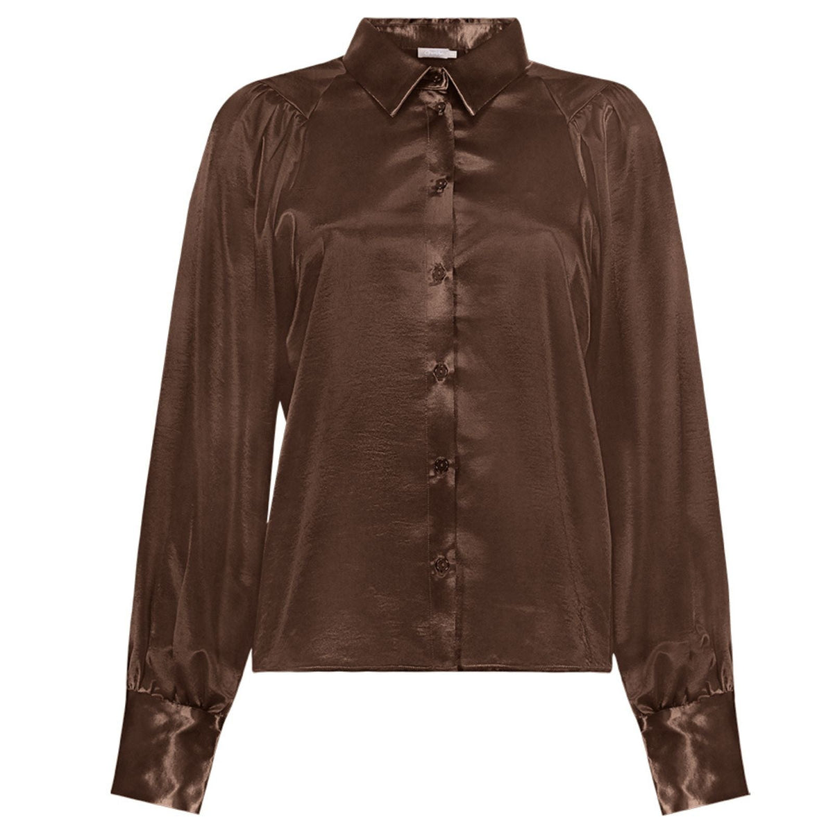 Donkerbruine satijnen blouse 63855 - Capuchon Fashion