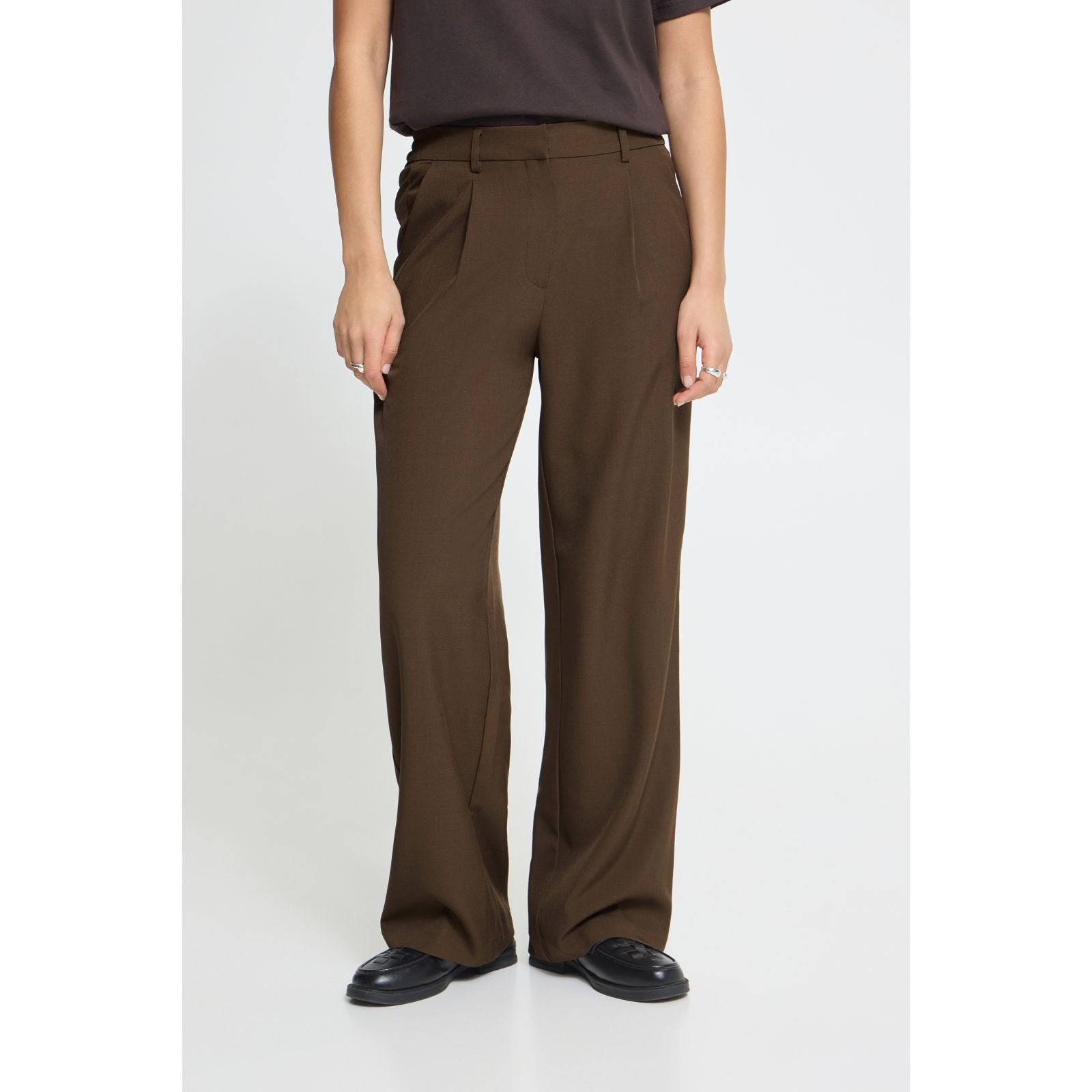 Donkerbruine wide fit pantalon Fava - Capuchon Fashion