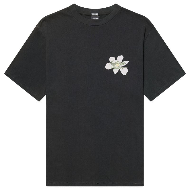 Donkergrijs ronde hals backprint t-shirt 3 Flowers - Capuchon Fashion