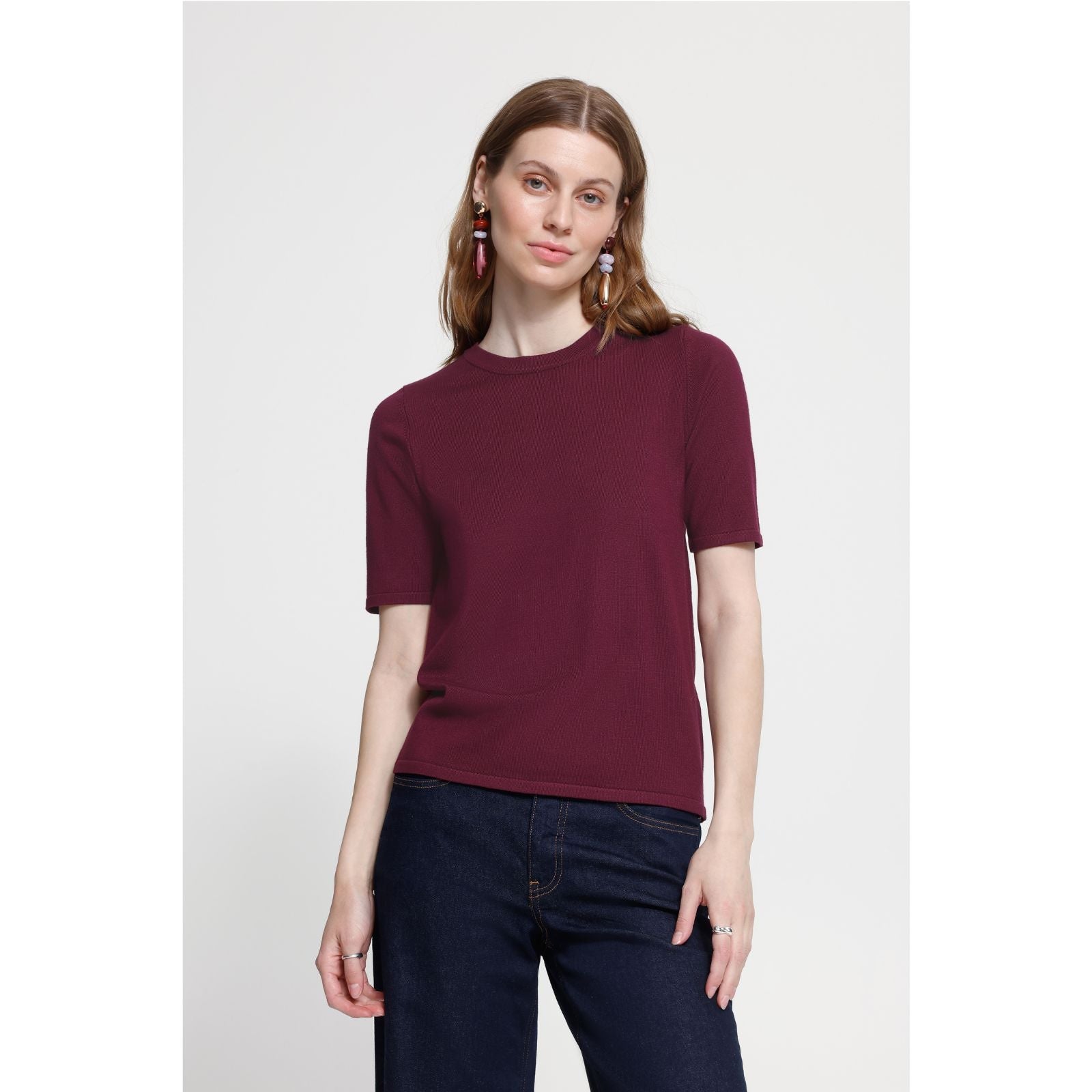 Donkerrode basic knitted top Luls - Capuchon Fashion