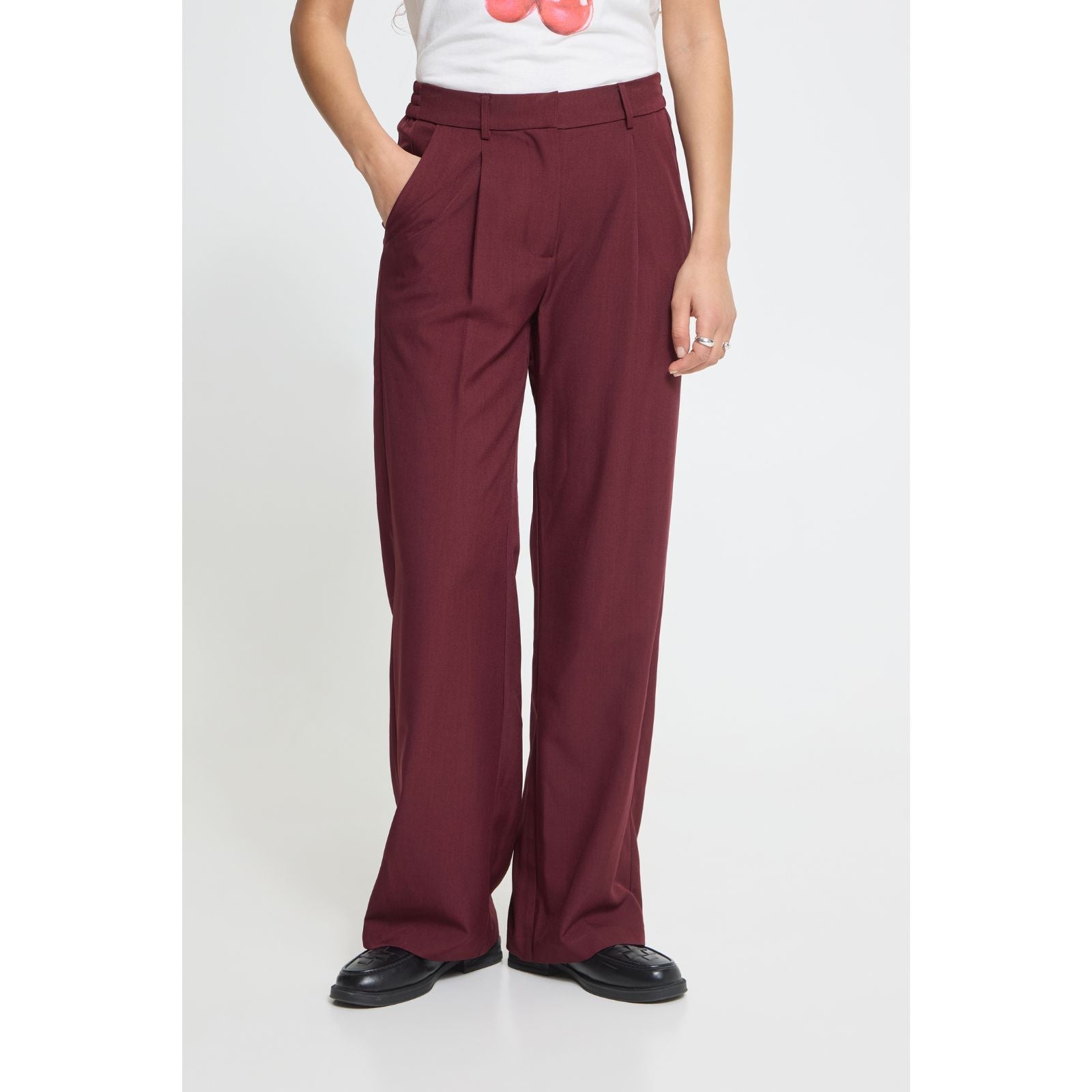 Donkerrode wide fit pantalon Fava - Capuchon Fashion