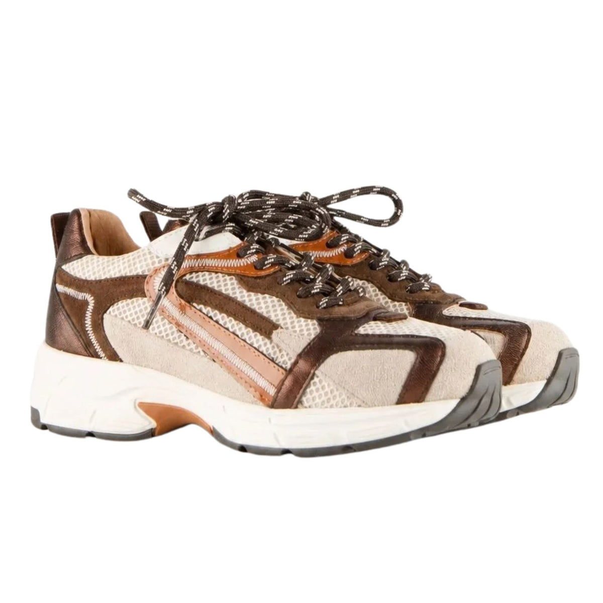 Beige met donkerbruine sneaker Neya